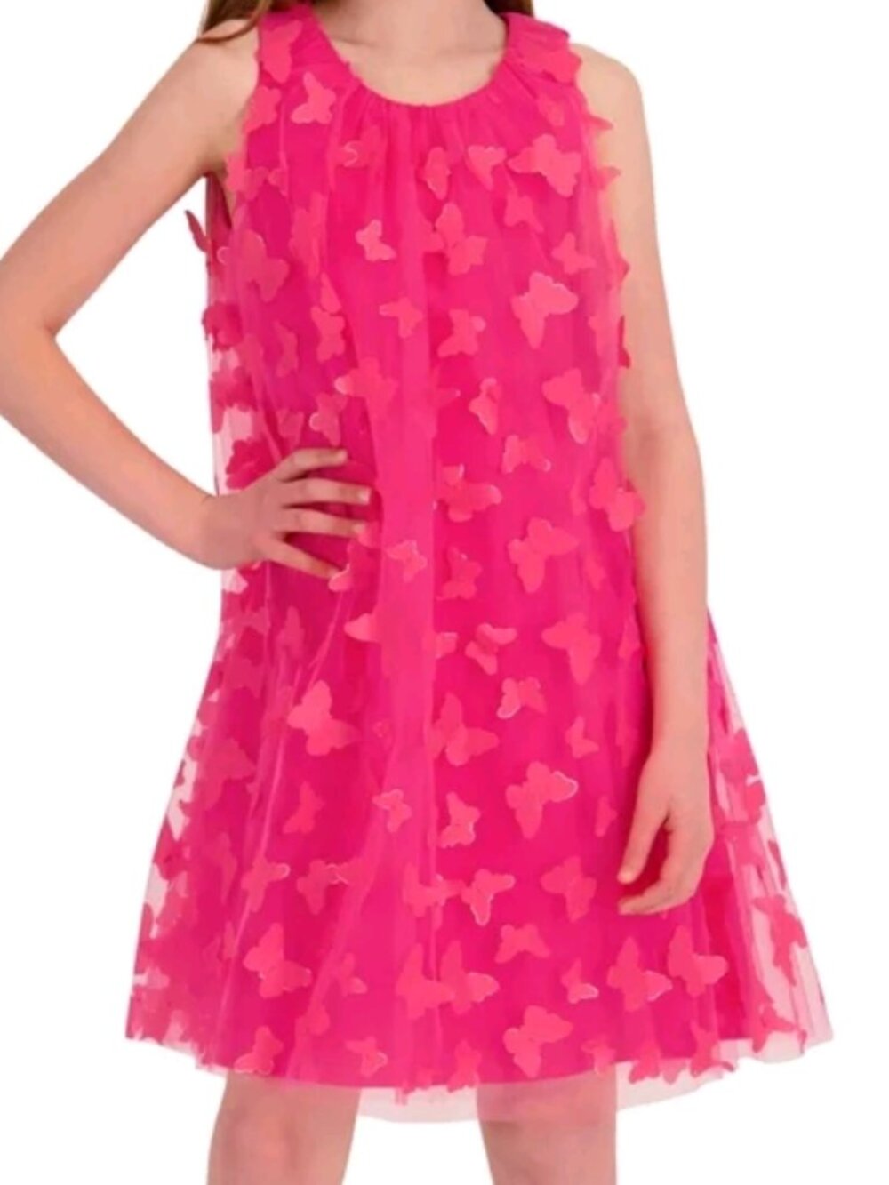KENSIE GIRL FUCHSIA A-LINE, BUTTERFLY TULLE DESS